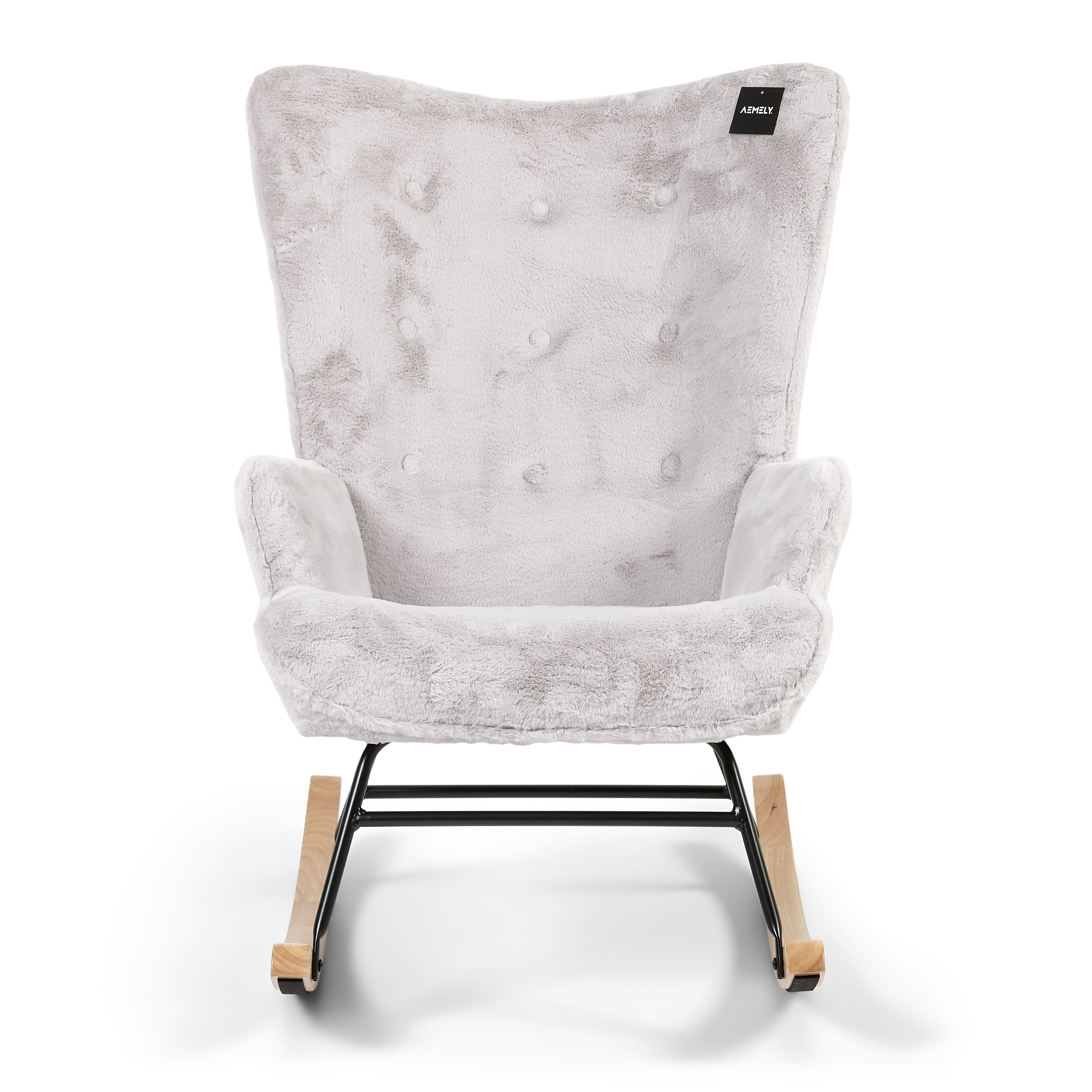 Rocking Chair Mama - Grey Faux Fur & Natural Wood