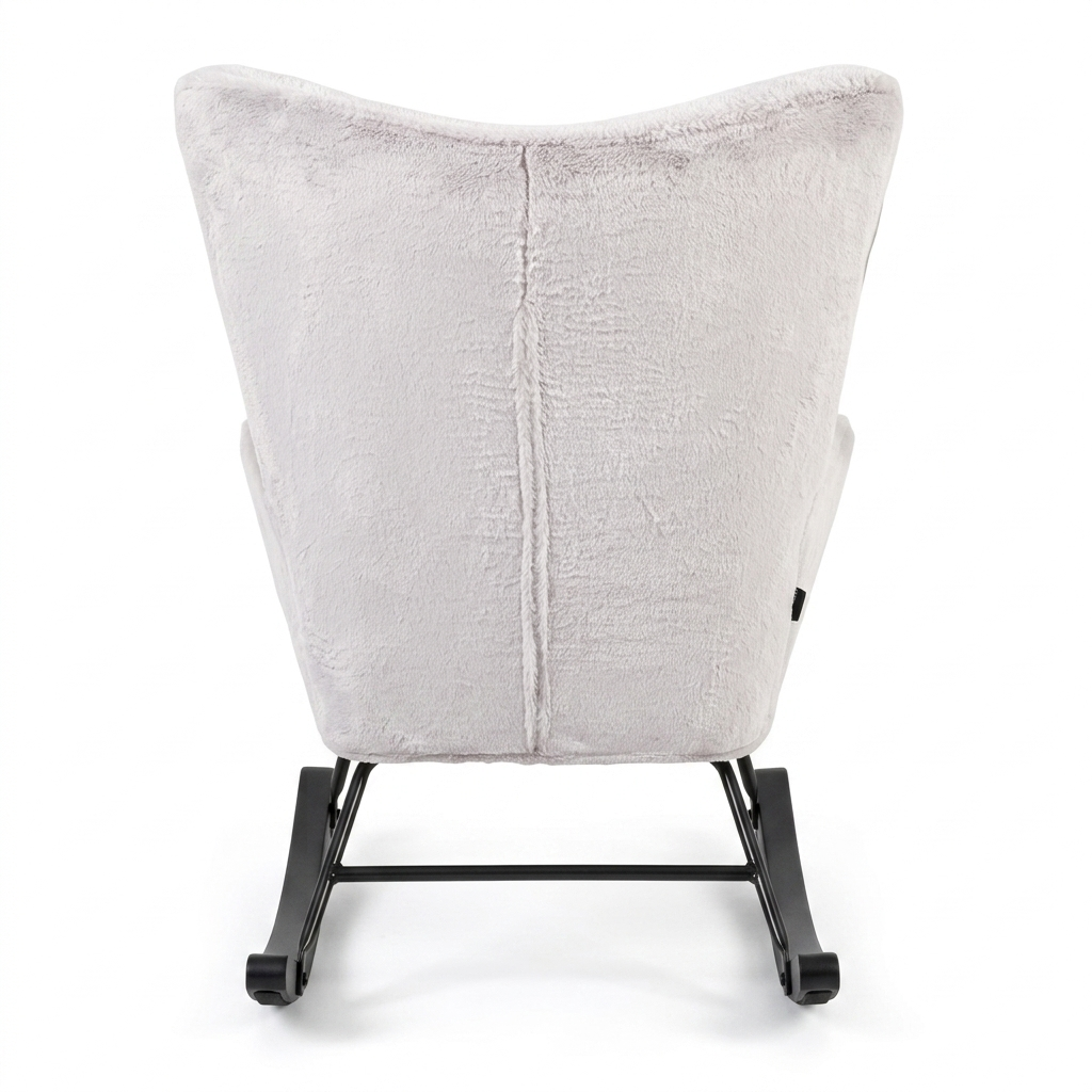 Rocking Chair Mama - Grey Faux Fur & Black Wood