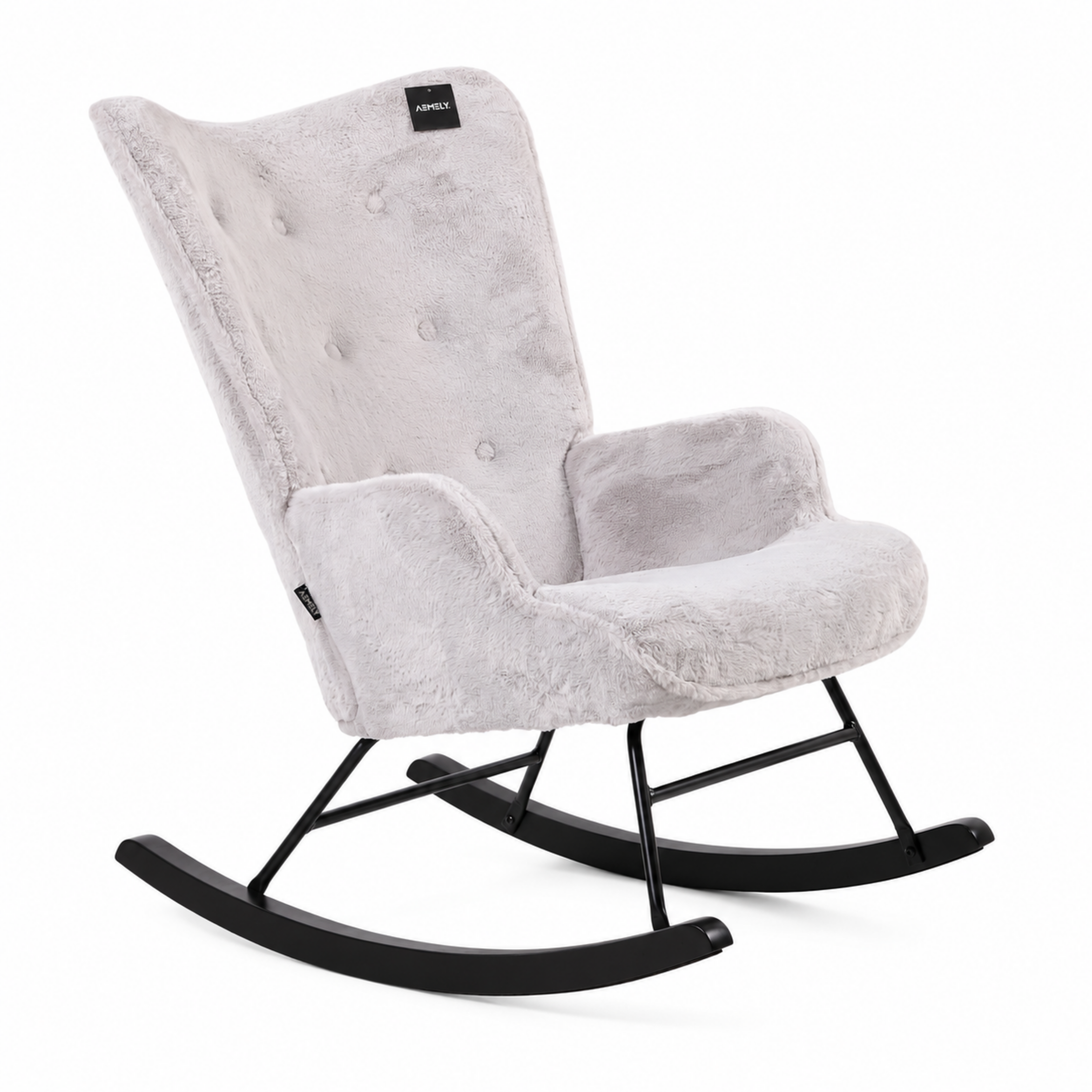 Rocking Chair Mama - Grey Faux Fur & Black Wood