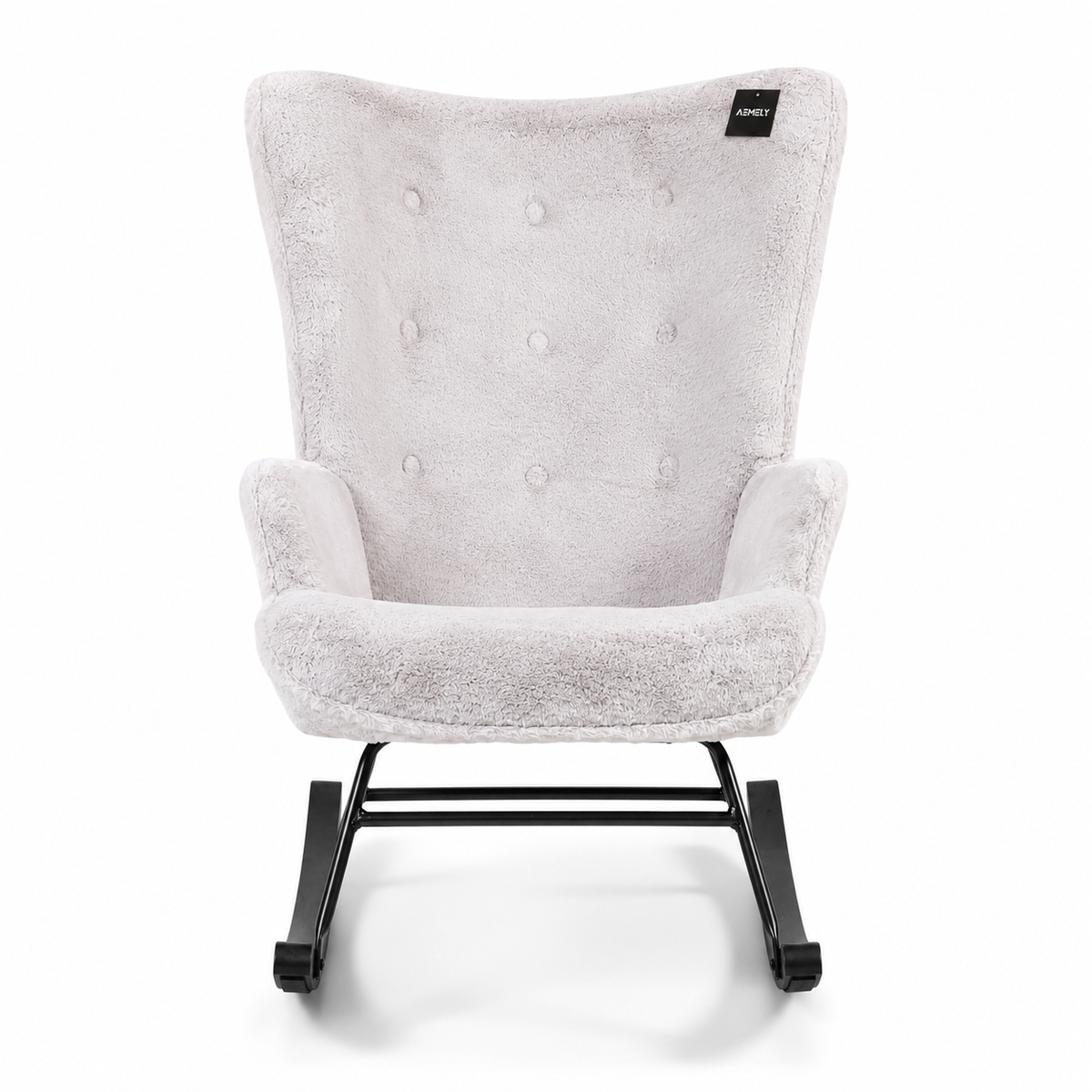 Rocking Chair Mama - Grey Faux Fur & Black Wood