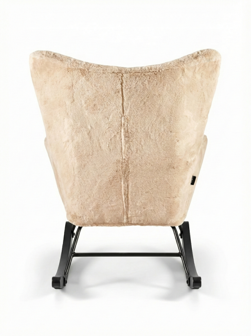 Rocking Chair Mama - Beige Faux Fur & Black Wood