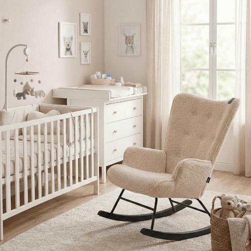 Rocking Chair Mama - Beige Teddy & Black Wood