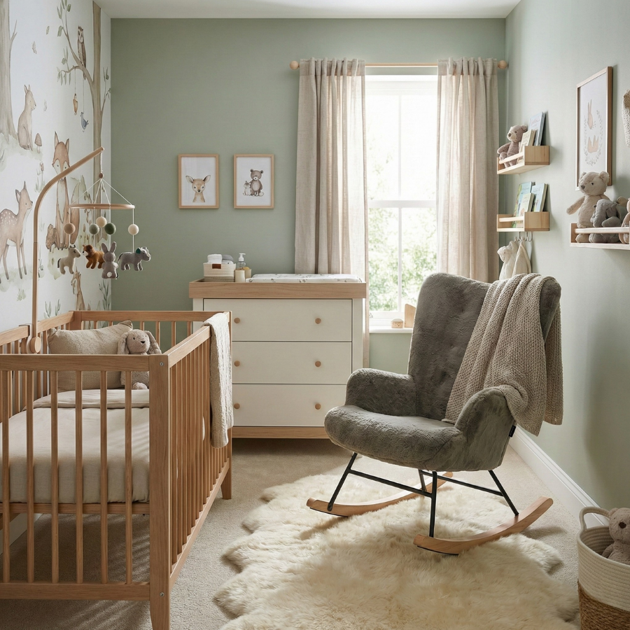 Rocking Chair Mama - Olive Green Faux Fur & Natural Wood