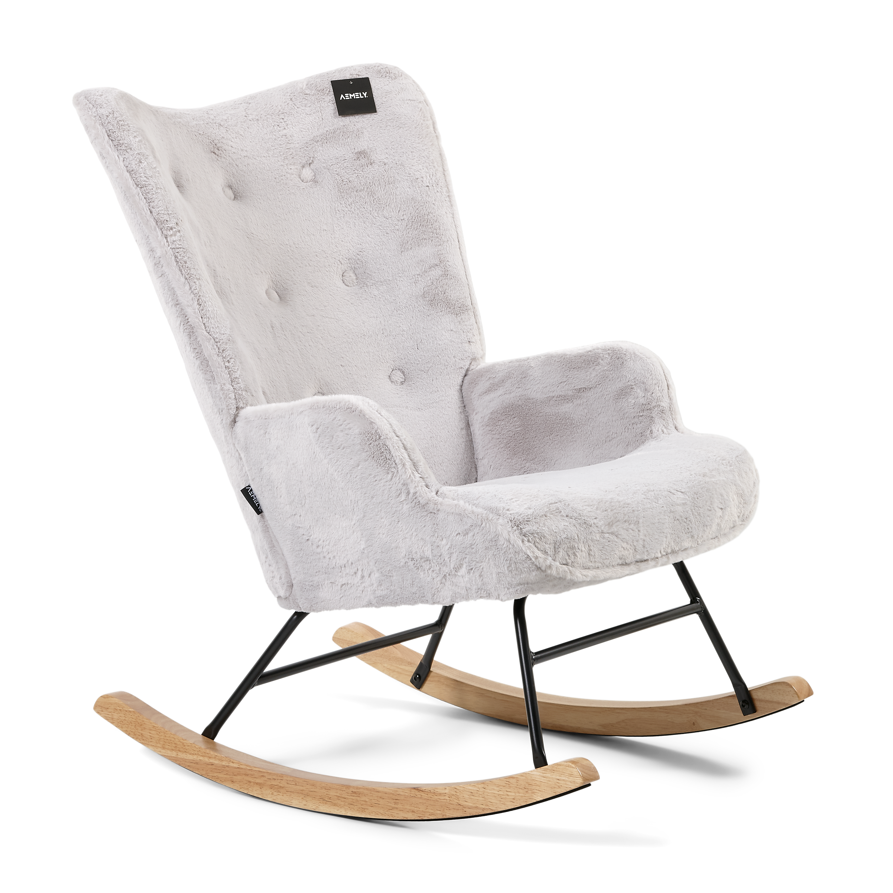 Rocking Chair Mama - Grey Faux Fur & Natural Wood