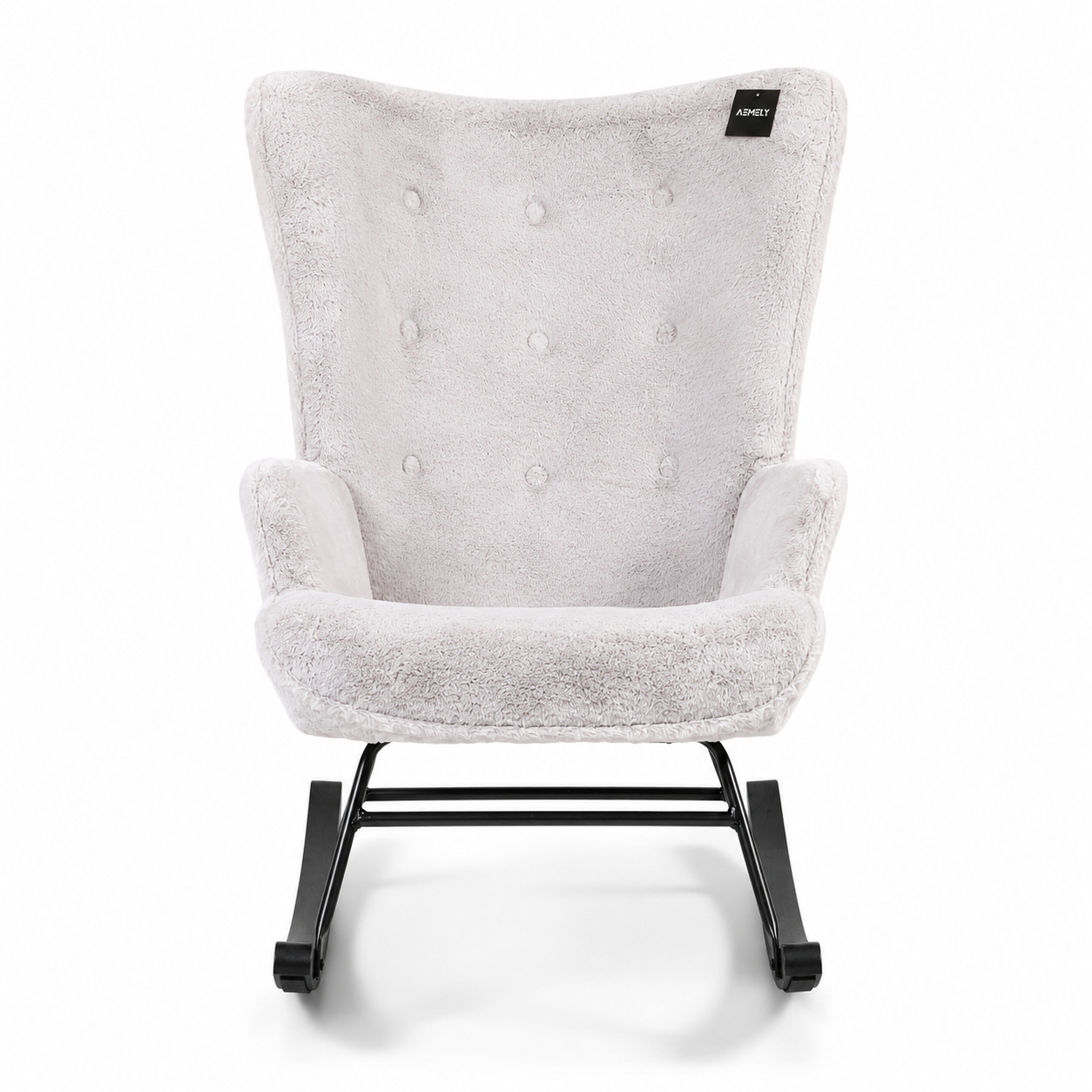 Rocking Chair Mama - Grey Faux Fur & Black Wood