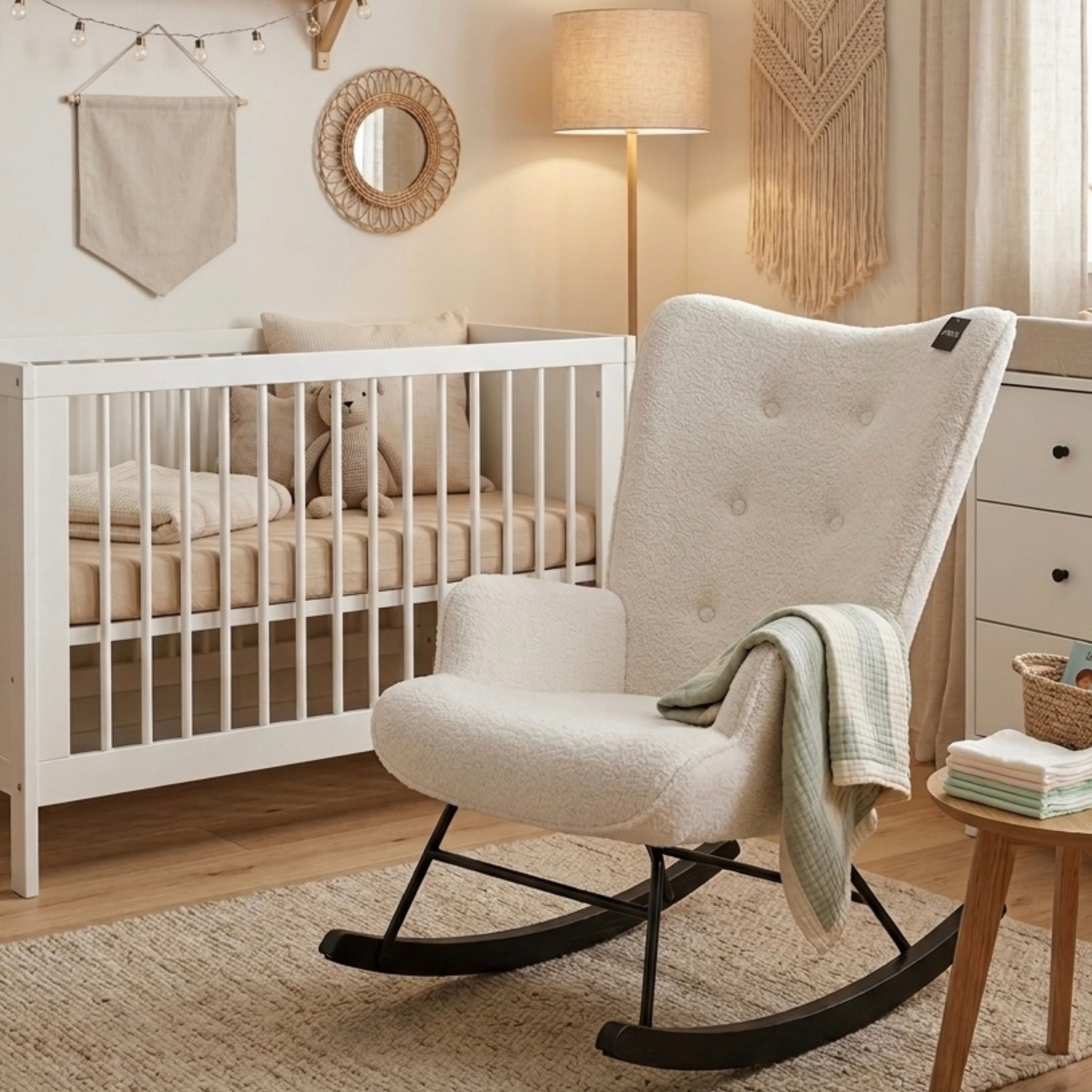 Rocking Chair Mama - White Teddy & Black Wood