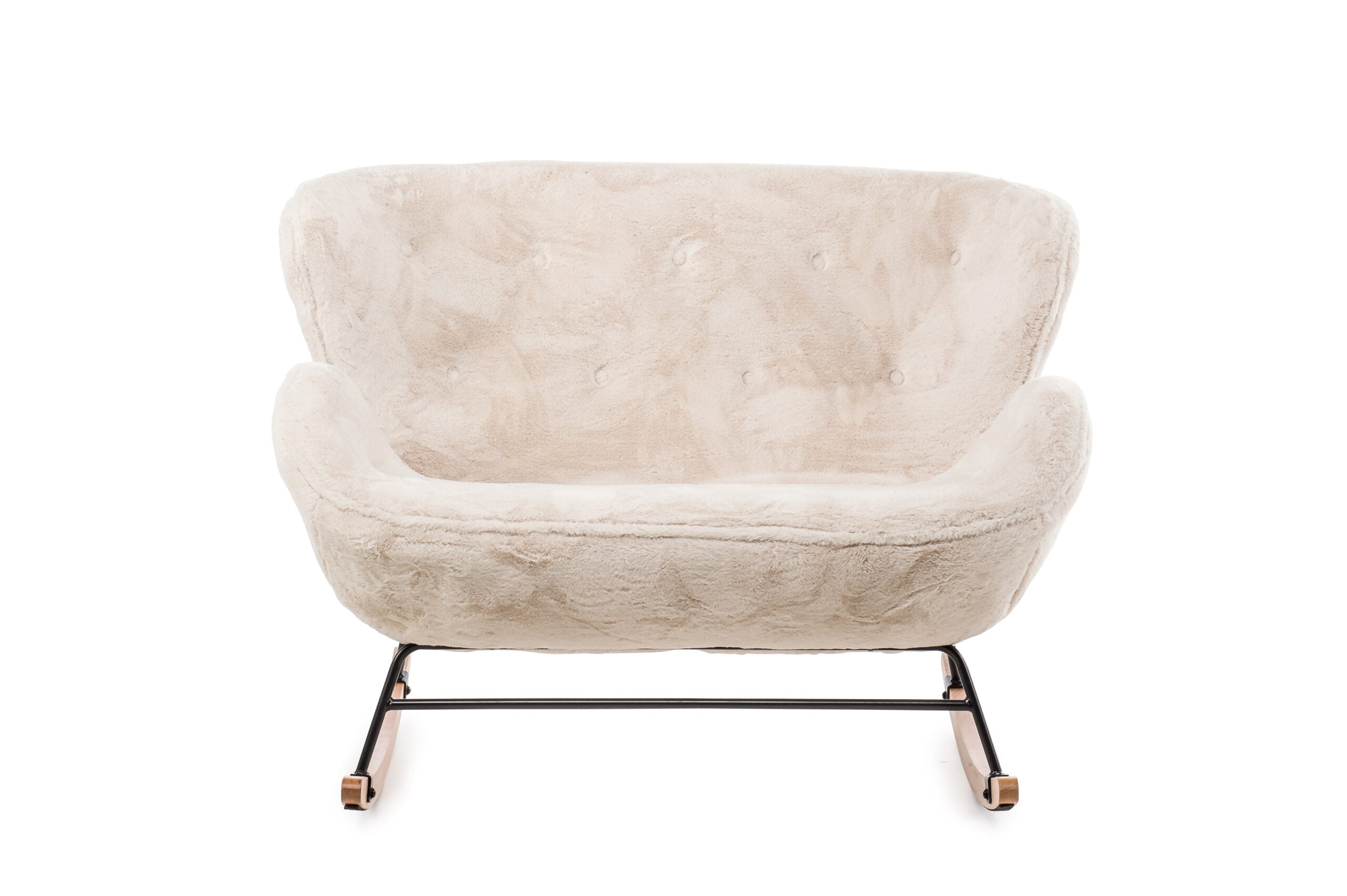 Aemely® Schommelbankje Duo met crèmekleurig imitatiebont, witte stoel met zwarte poten, ideaal voor comfort in elke kamer.