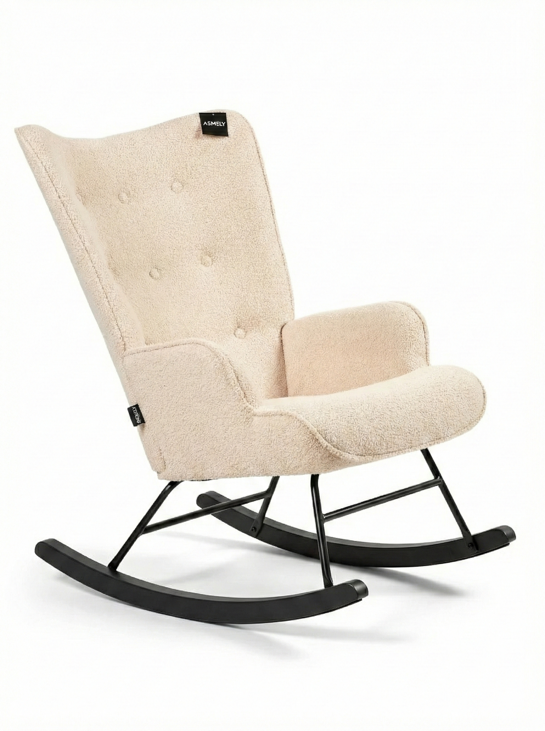Rocking Chair Mama - Beige Teddy & Black Wood