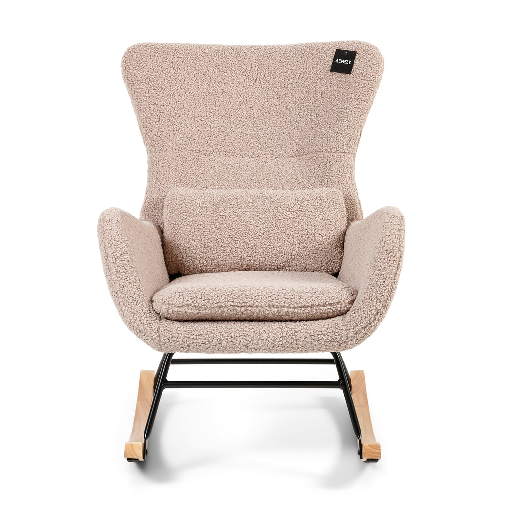 Aemely® Schommelstoel Nord - Beige Taupe Raw Teddy & Blank Hout