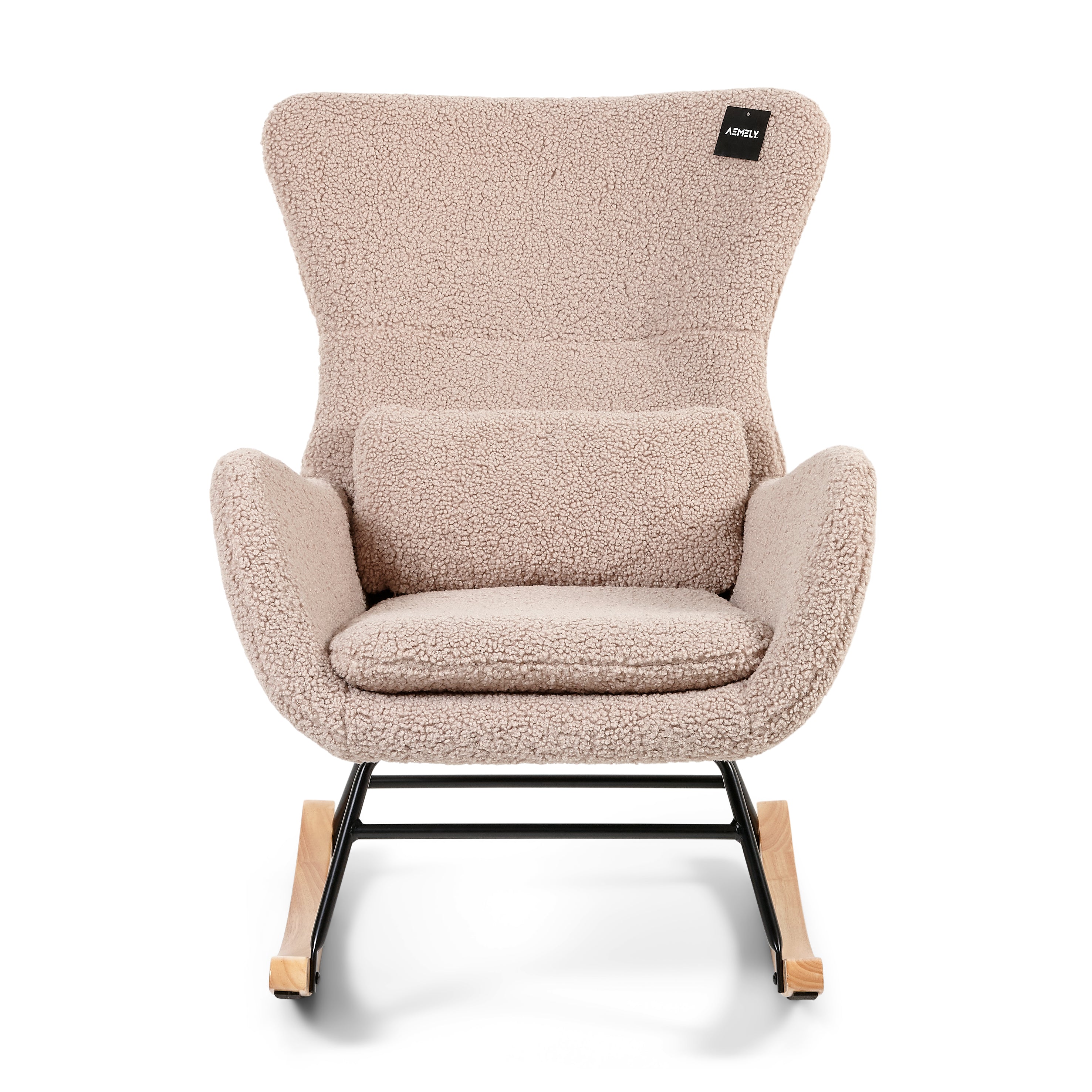 Aemely® Schommelstoel Nord - Beige Taupe Raw Teddy & Blank Hout