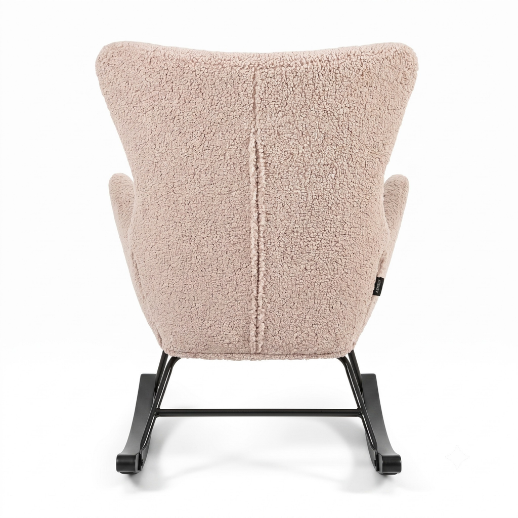 Aemely® Schaukelstuhl Nord - Beige Taupe Raw Teddy & schwarze Kufen
