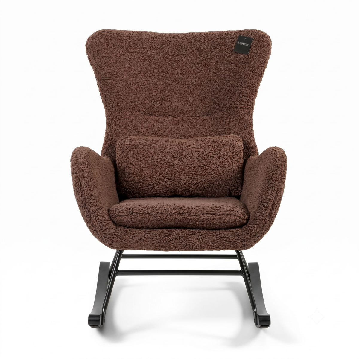 Aemely® Nord Rocking Chair – Brown Raw Teddy & Black Wood Runners