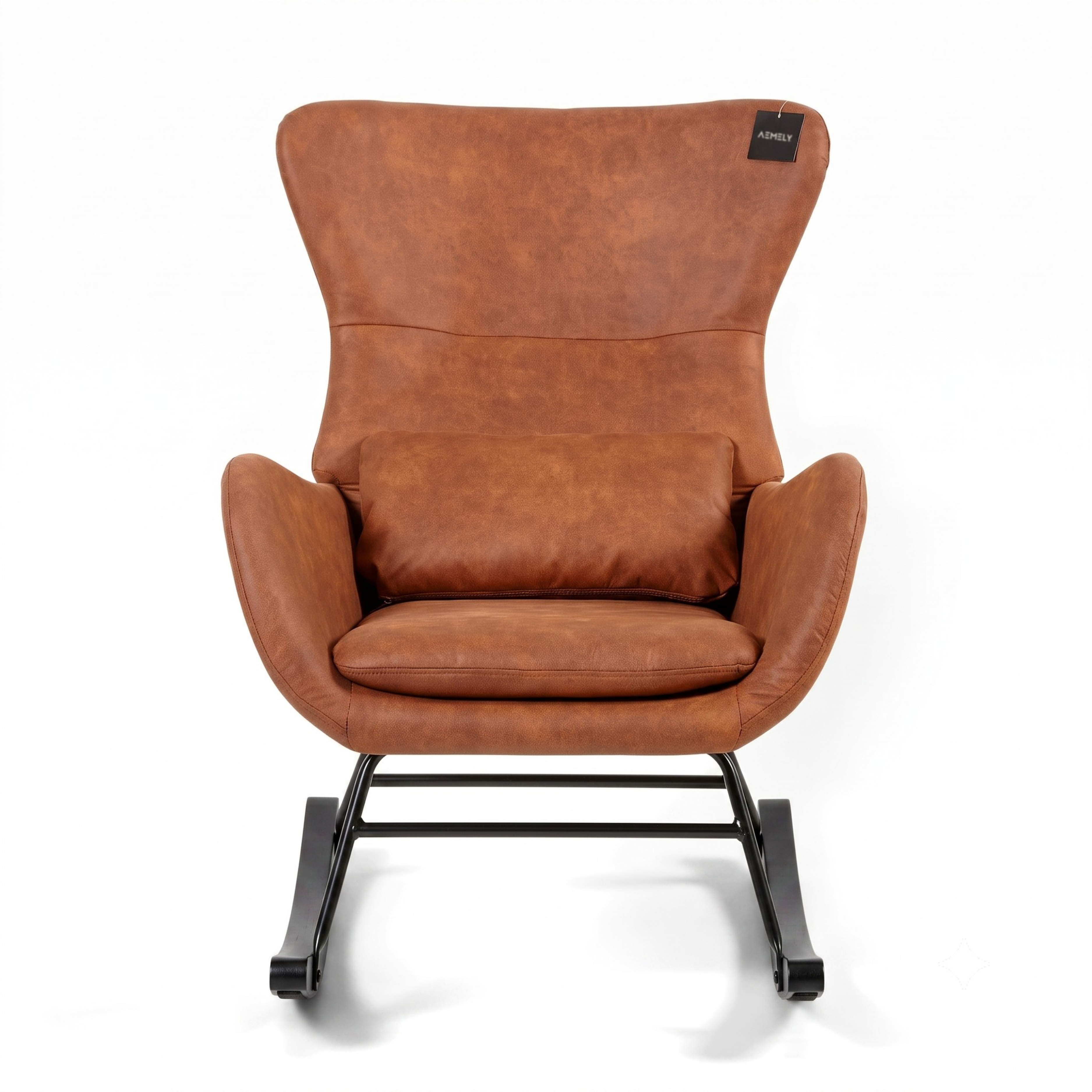 Aemely® Schaukelstuhl Nord - Cognac Mikrofaser & schwarze Kufen
