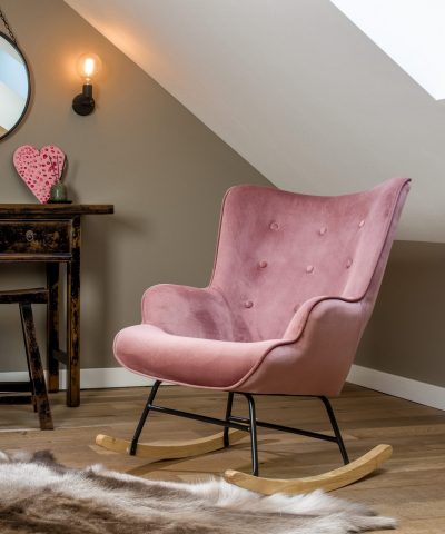 Aemely schommelstoel steerne roze velvet